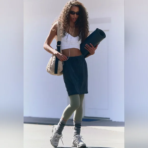 New Free People Hot Shot Slim Skirt Black L FP Movement Midi Mini Washed Gray - Picture 2 of 15